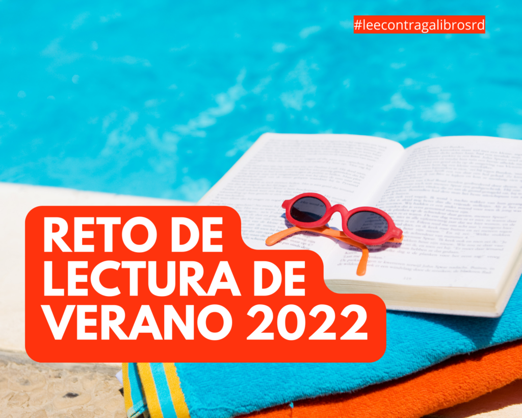 Reto de lectura de verano lee con tragalibros. 

En la imagen unos lentes redondos de sol naranja sobre un libro abierto y debajo del libro dos toallas una azul y otra naranja en la orilla de una piscina. 